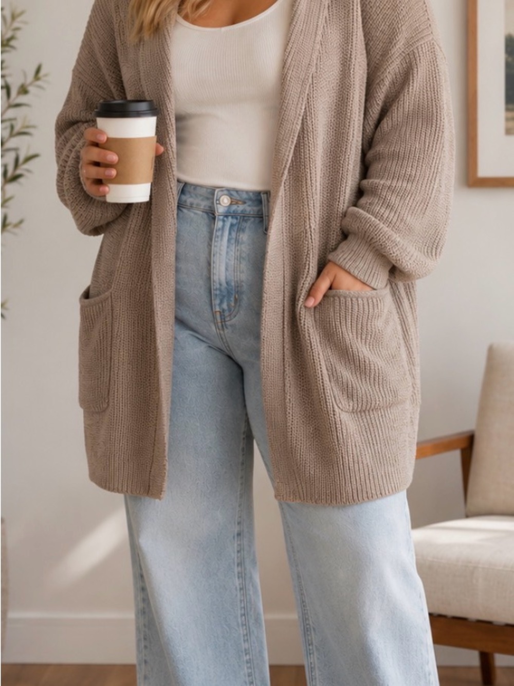 Outerknown Taupe Open-Front Pocket Cardigan